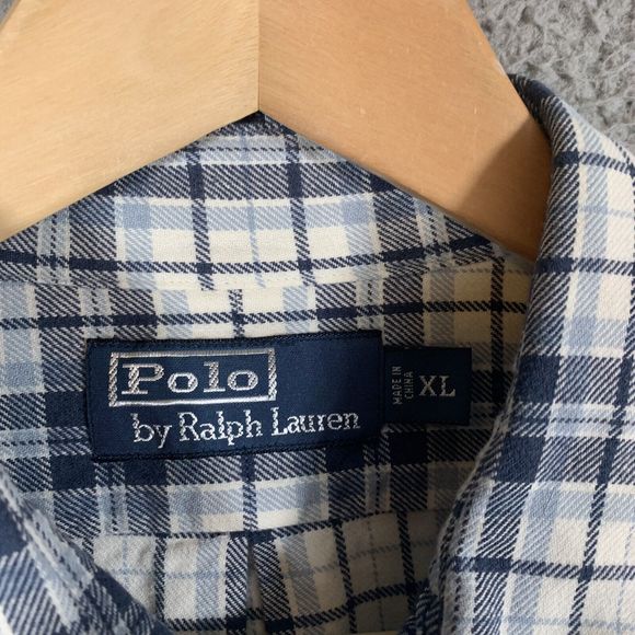 Polo Ralph Lauren Shirt Mens Large L Blue Plaid Flannel Button Up Long Sleeve - Picture 6 of 7